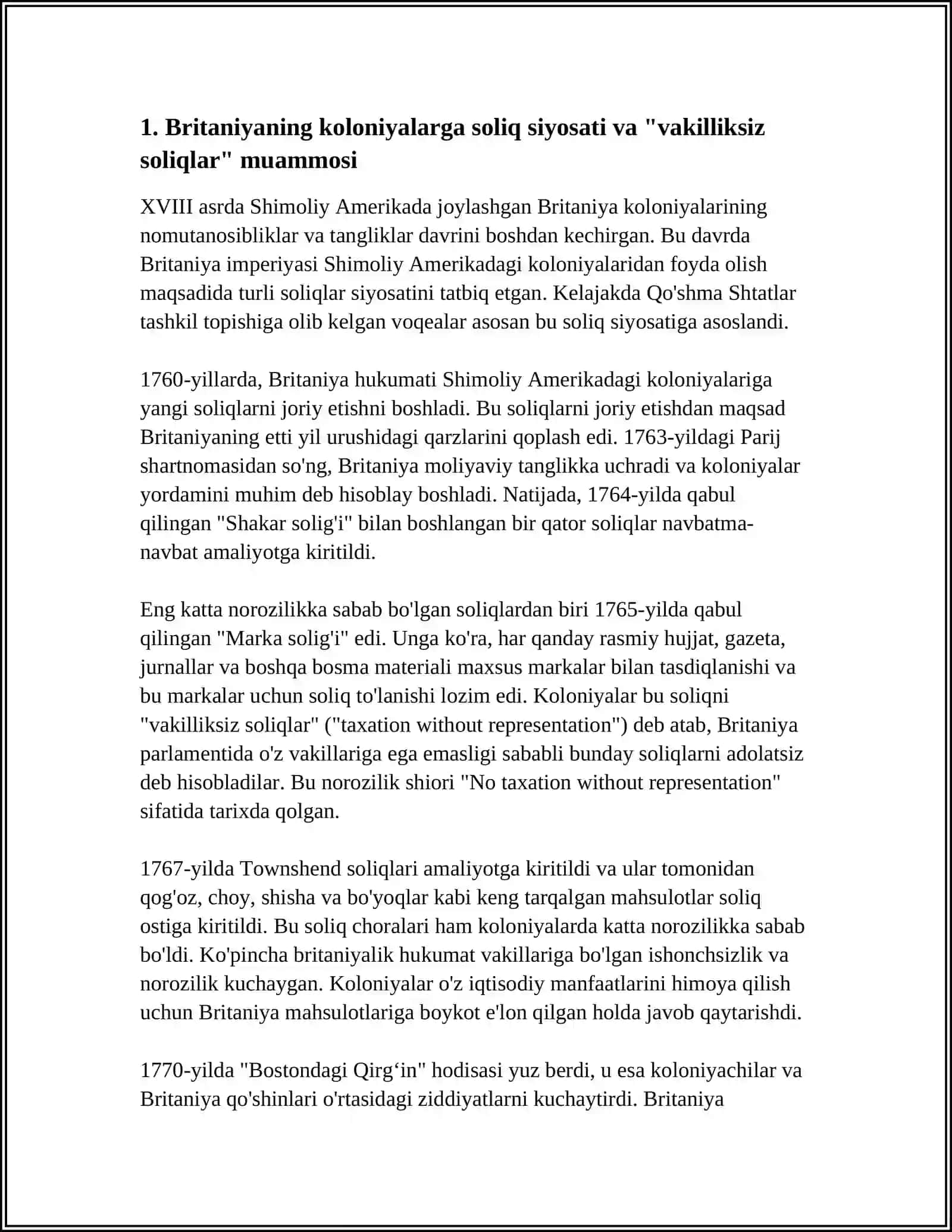 XVIII ASRDA SHIMOLIY AMERIKA AMERIKA QOʻSHMA SHTATLARINING TASHKIL TOPISHI 3