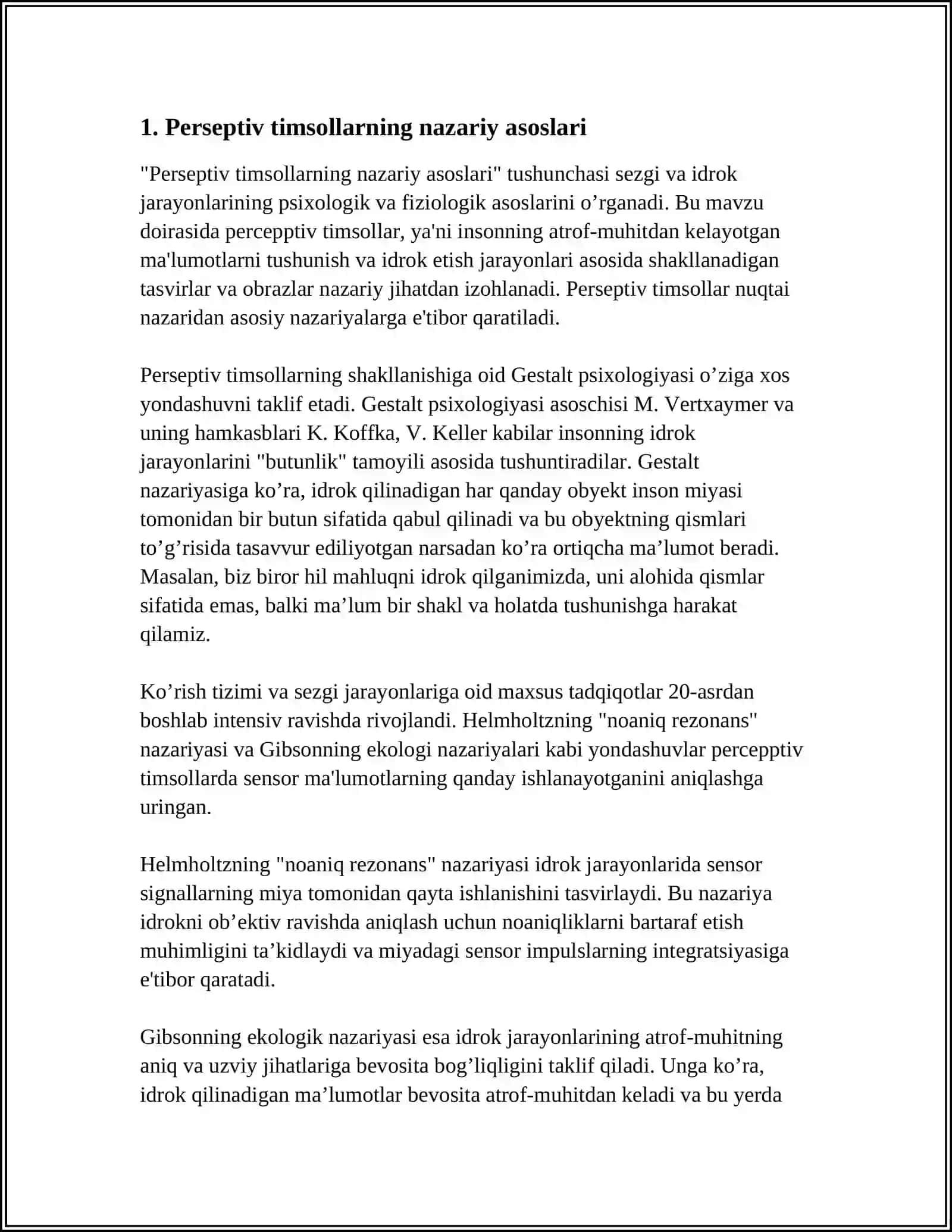 PERSEPTIV TIMSOLLARNING TASHKIL TOPISHI: O'RGANISH METODI 3