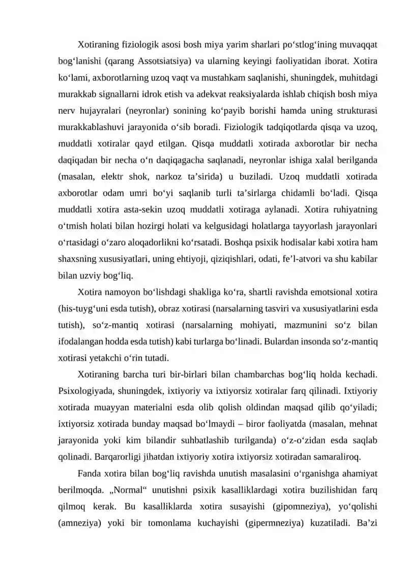 Ixtiyorsiz Xotirada Faoliyatning O‘rni 3