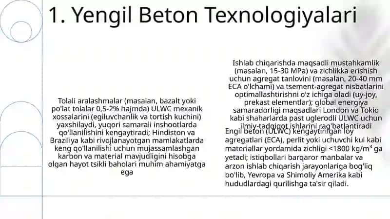 Yengil Beton va Kompozit Qurilish Aralashmalari 3
