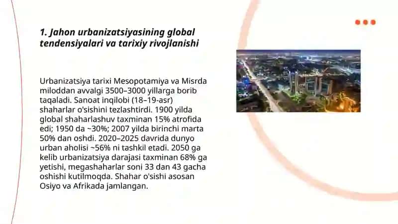 Jahon urbanizatsiyasi va uning mintaqaviy xususiyati 3