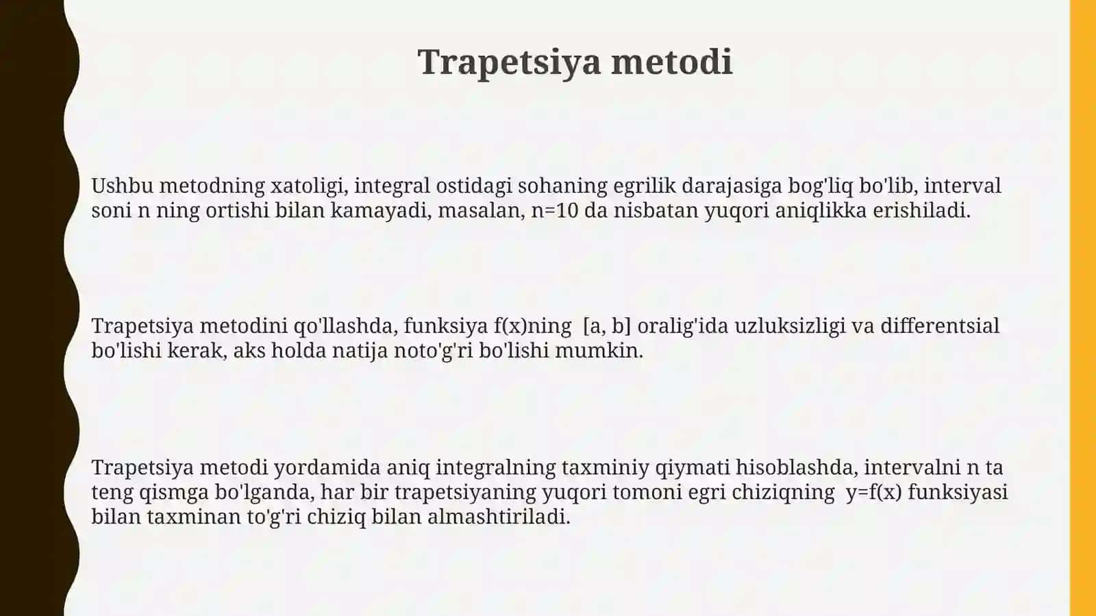 Aniq integra'lari yordamida yoy uzunligini hisoblash 3