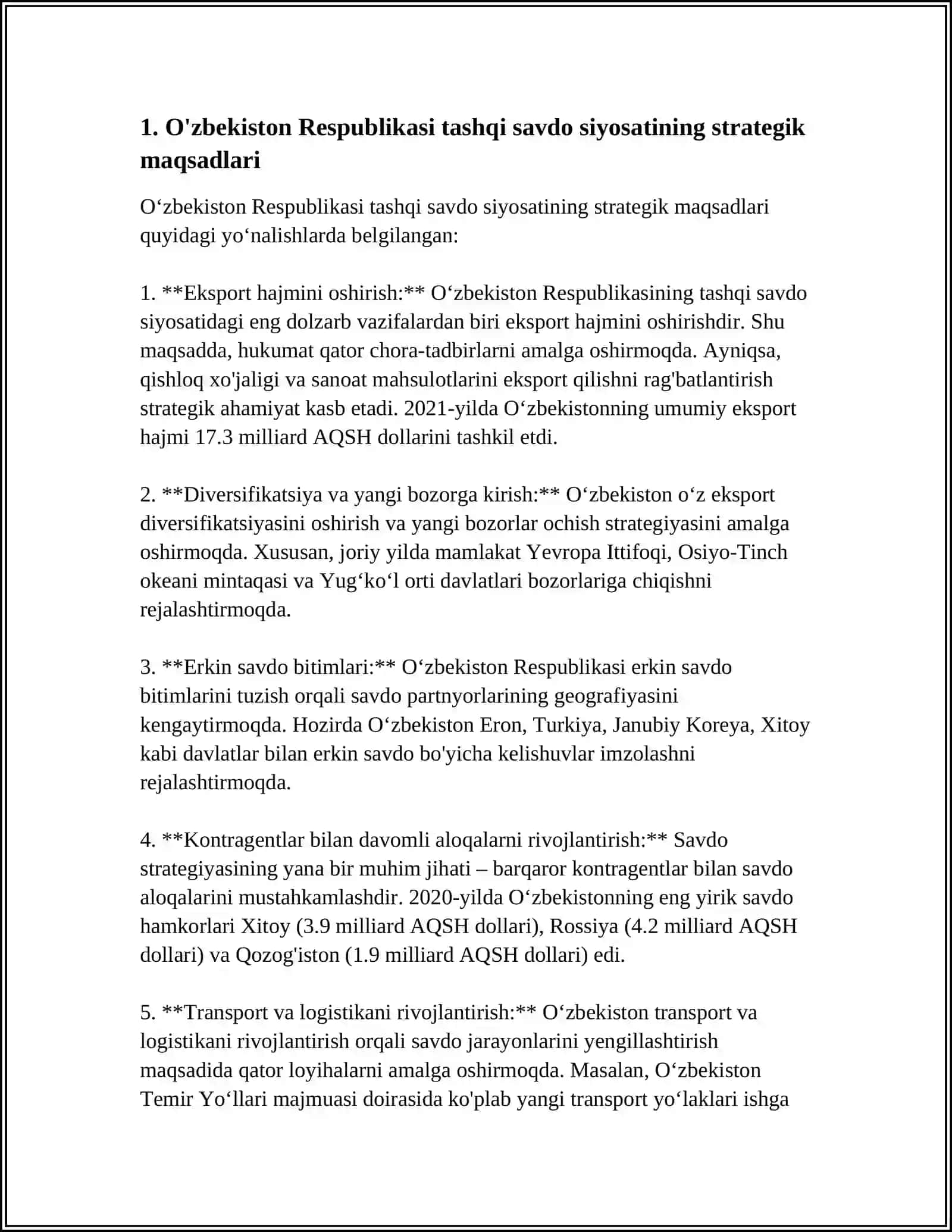 O'ZBEKISTON RESPUBLIKASINING TASHQI SAVDO SIYOSATI 3