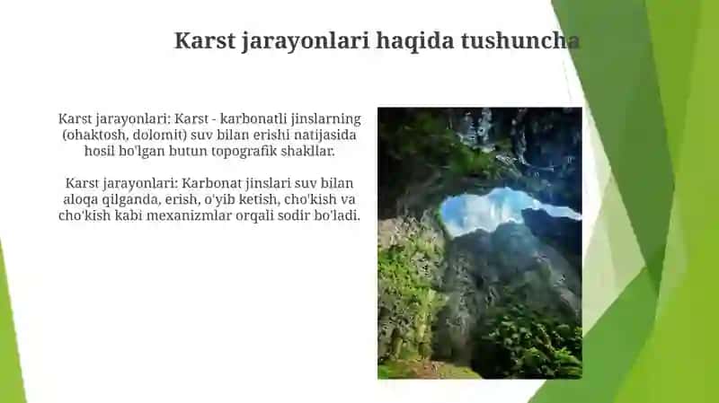 Karst Jarayonlar Va Karst Relyefiga Tarif Berish 3