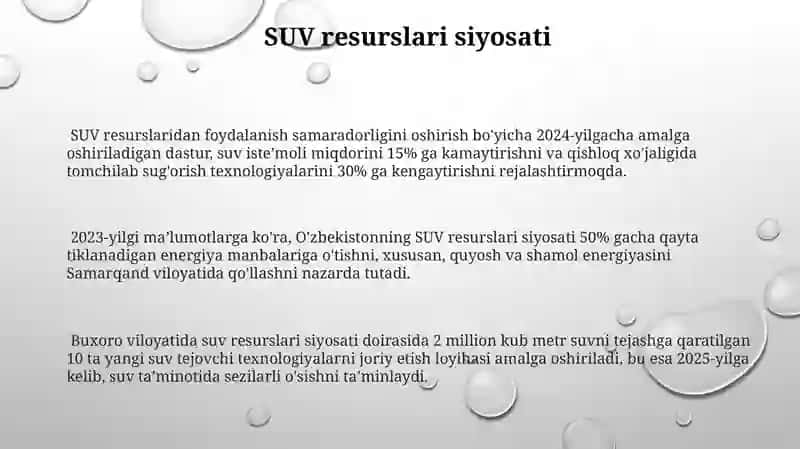 SUV resurslaridan foydalanish samaradorligi 3