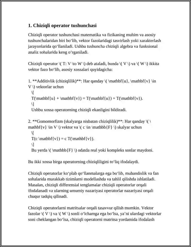 CHIZIQLI OPERATORLAR VA ULARNING XOSSALARI 3