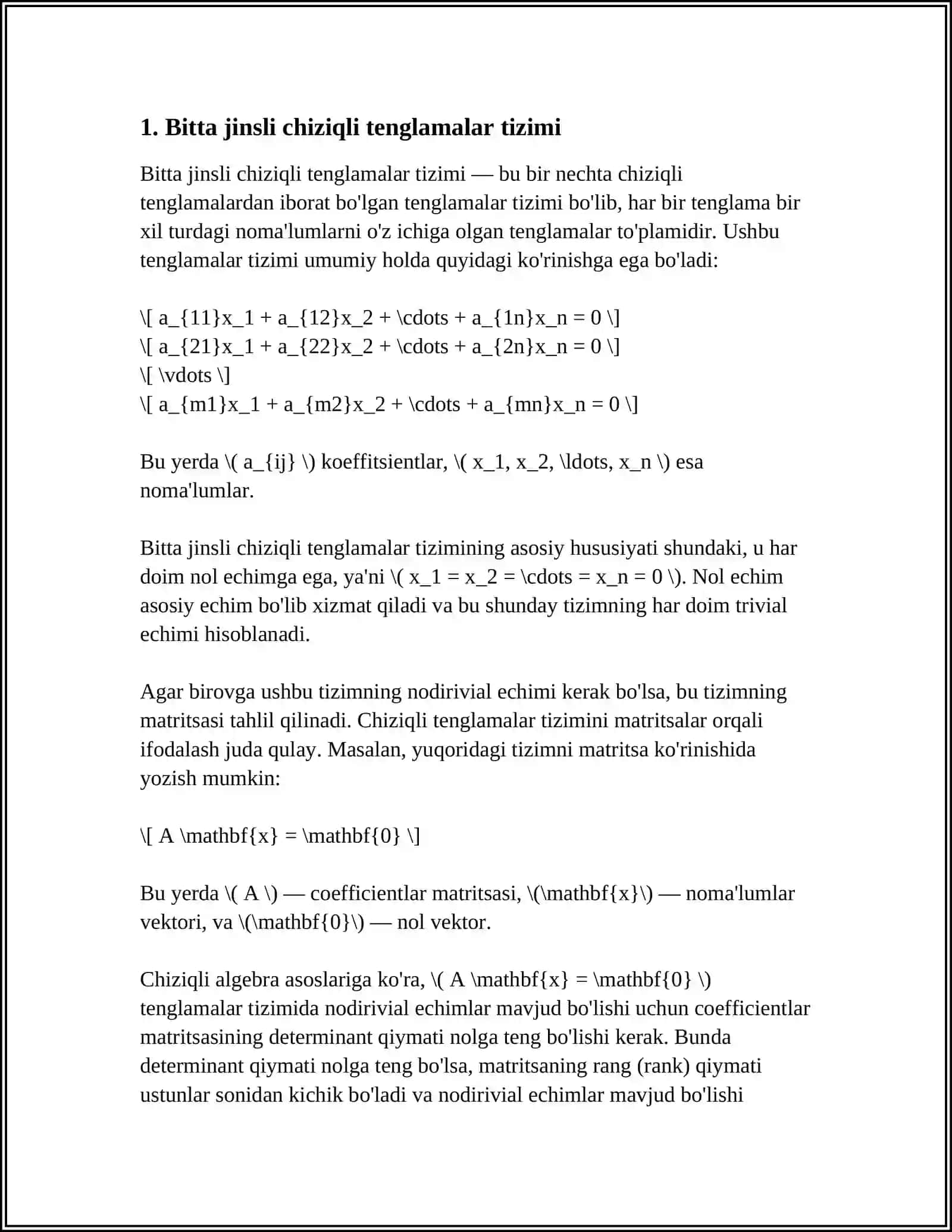 BIR JINSLI CHIZIQLI ALGEBRAIK TENGLAMALAR SISTEMASI 3