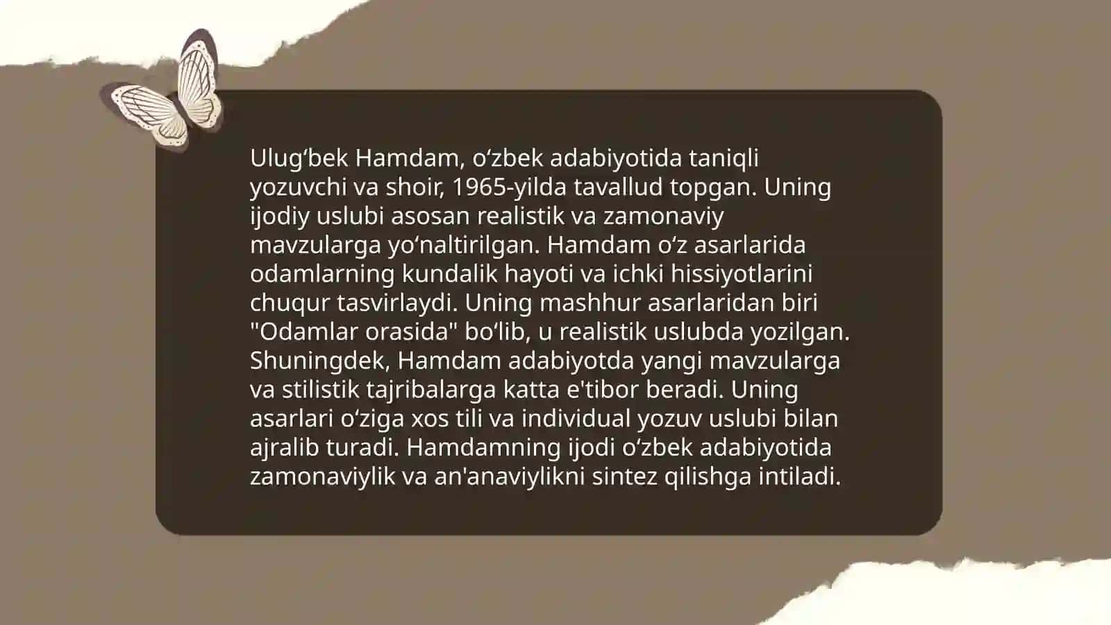 Ulugʻbek Hamdamning "Muvozanat"," Sabo va Samandar" romanlari 3