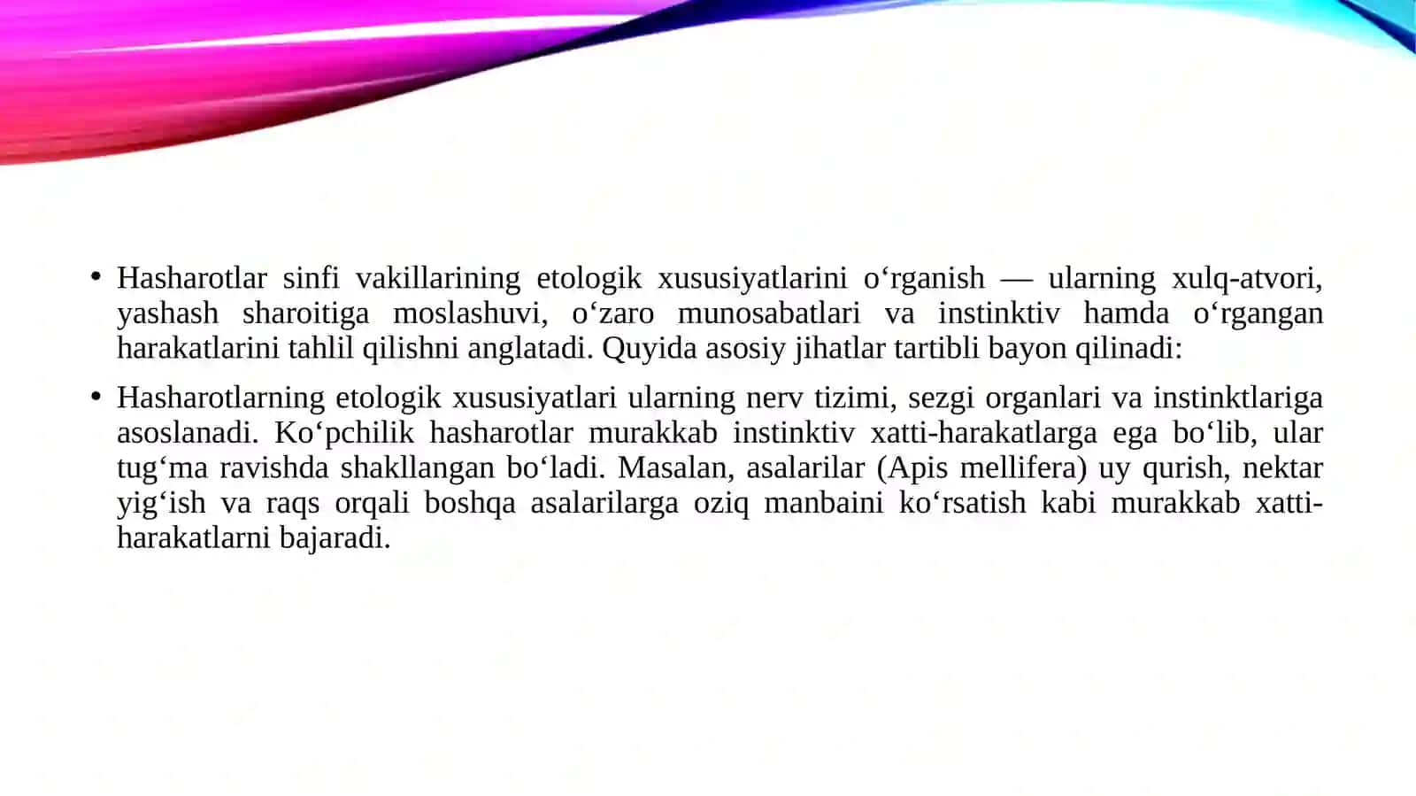 Hasharotlar sinfi vakillarining etologik xususiyatlarini o'rganish 3