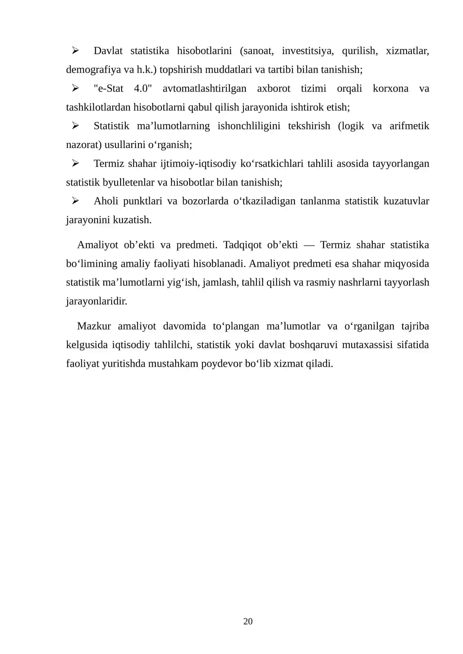 Statistika boshqarmasi amaliyot hisoboti 3