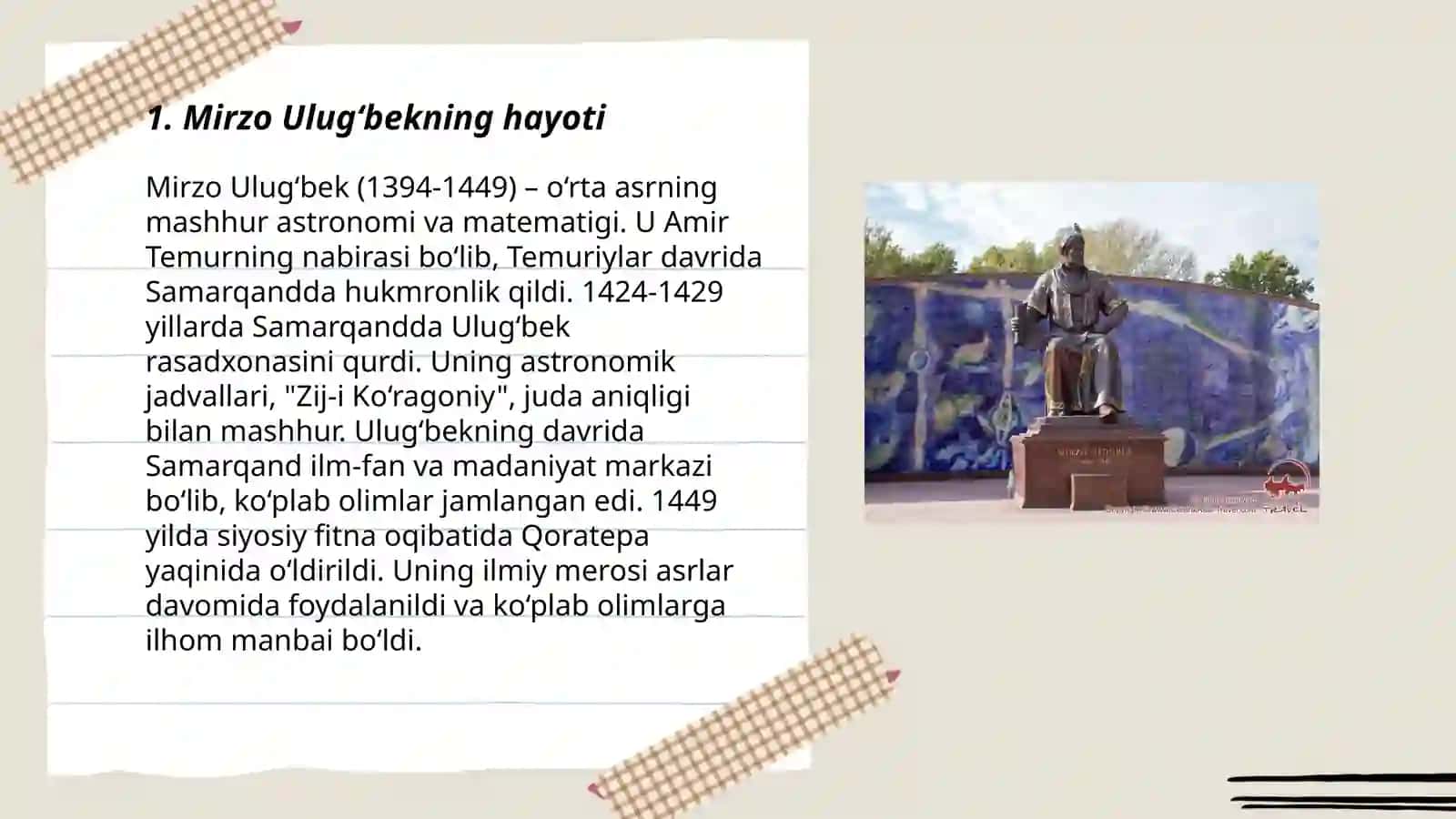 Mirzo Ulugʻbekning hayoti 3