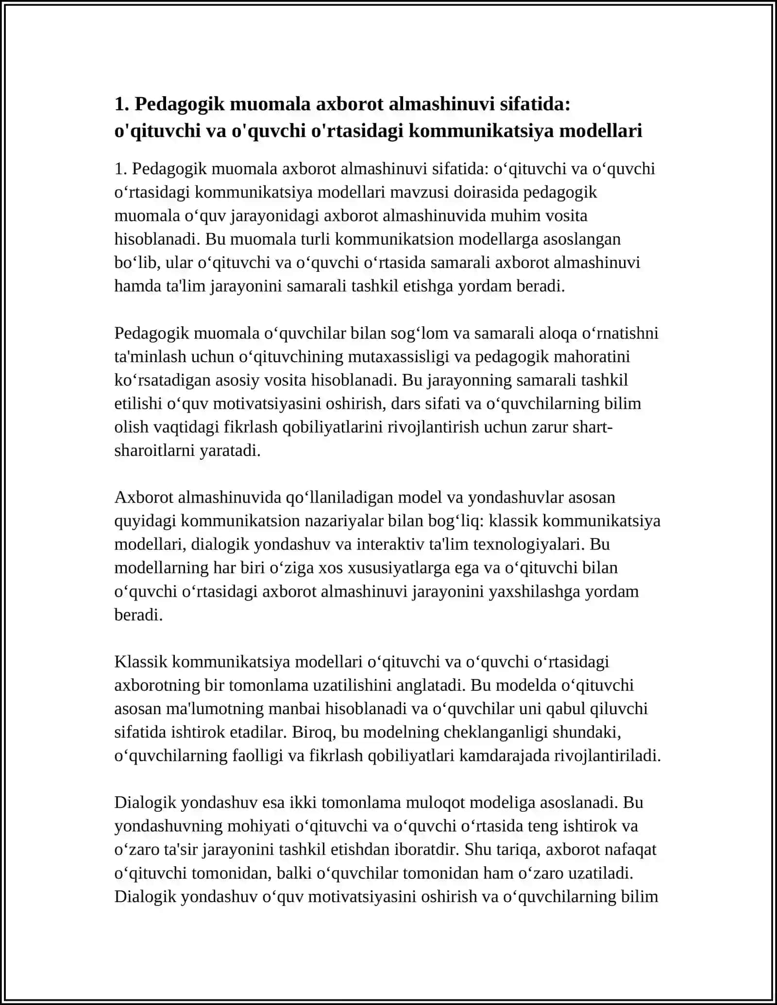 PEDAGOGIK MUOMALA AXBOROT ALMASHUNUVI VOSITASI SIFATIDA' 3
