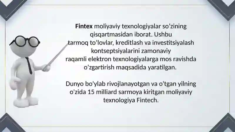 ELEKTRON TIJORATDA BANK-MOLIYA HIZMATLARNI RAQAMLASHTIRISH.Fintech 3