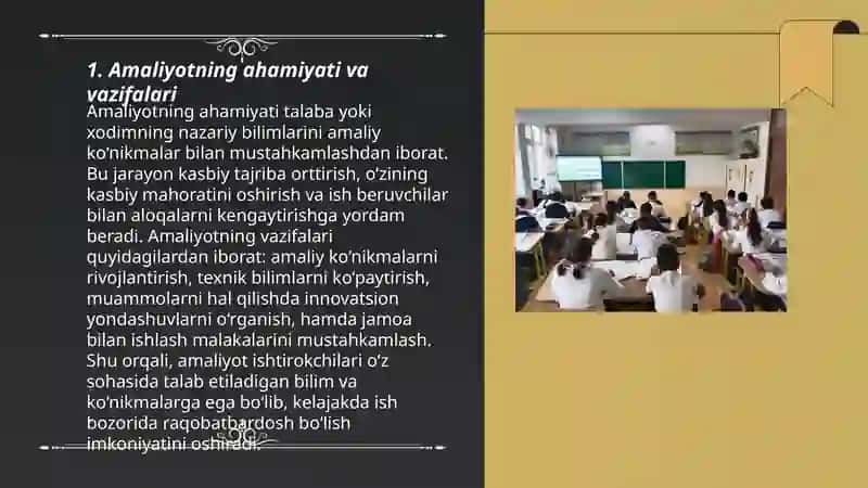 Amaliyot davomida o’rganilgan bilim va ko’nikmalar 3