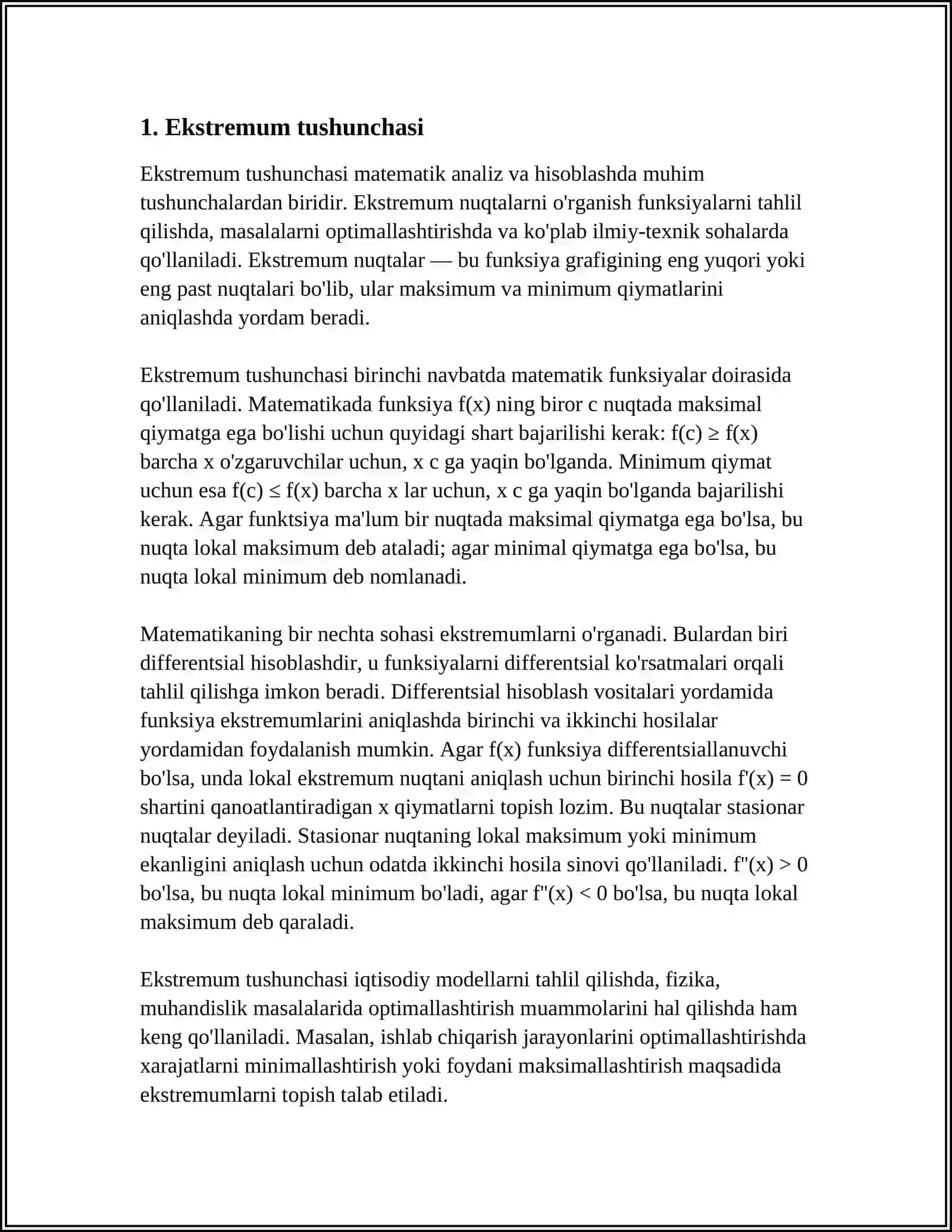 NUQTADA DIFFERENSIALLANUVCHI BO'LMAGAN FUNKSIYALARNING EKSTREMUMI 3