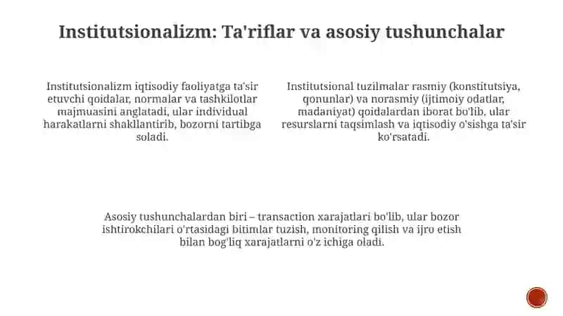 Institutsializm iqtisodiyotda institutlar va ularning evolyutsiyasi 3