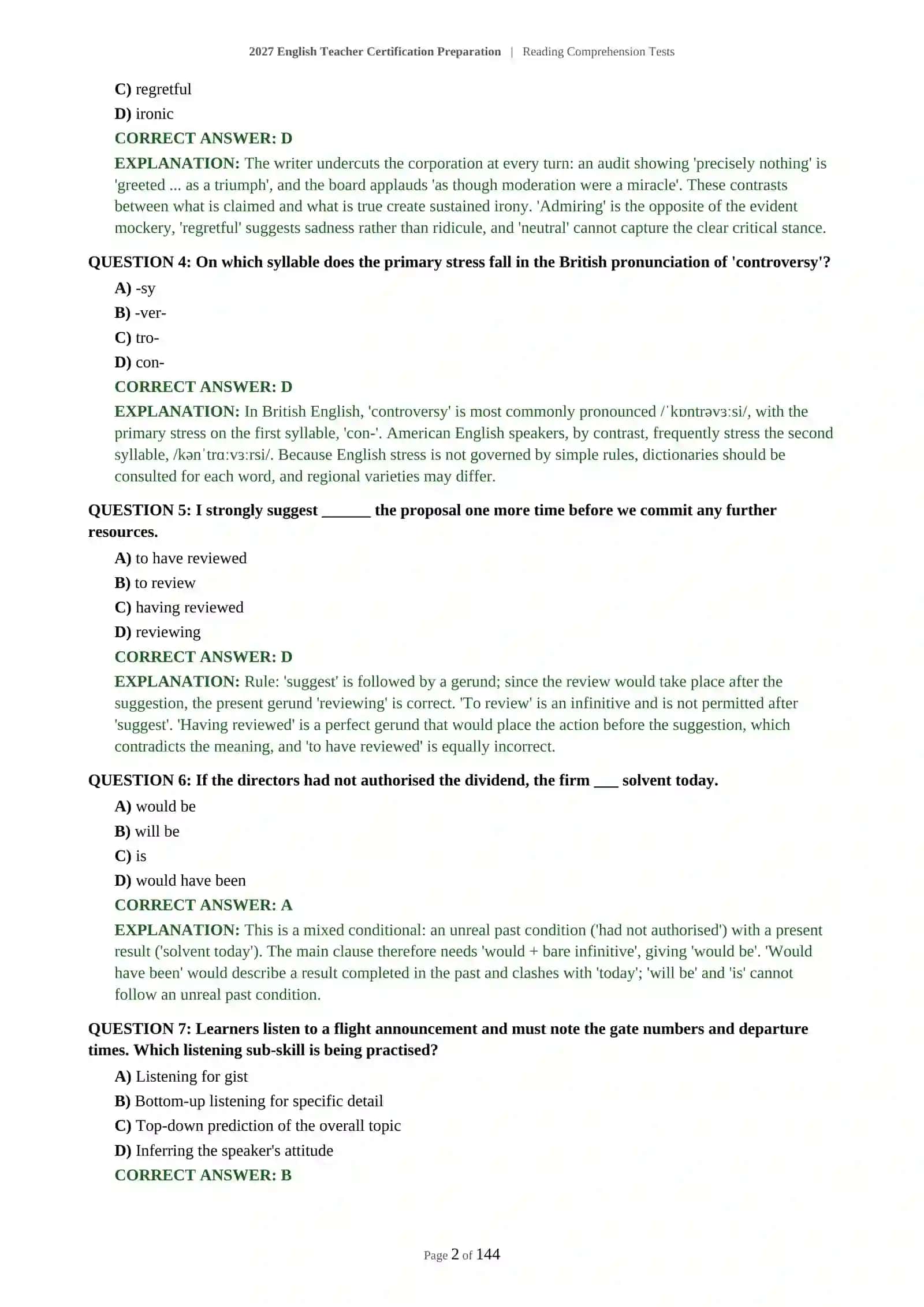 ENGLISH LANGUAGE TEACHER ASSESSMENT - READING COMPREHENSION TESTS - 2027 CERTIFICATION PREPARATION 3