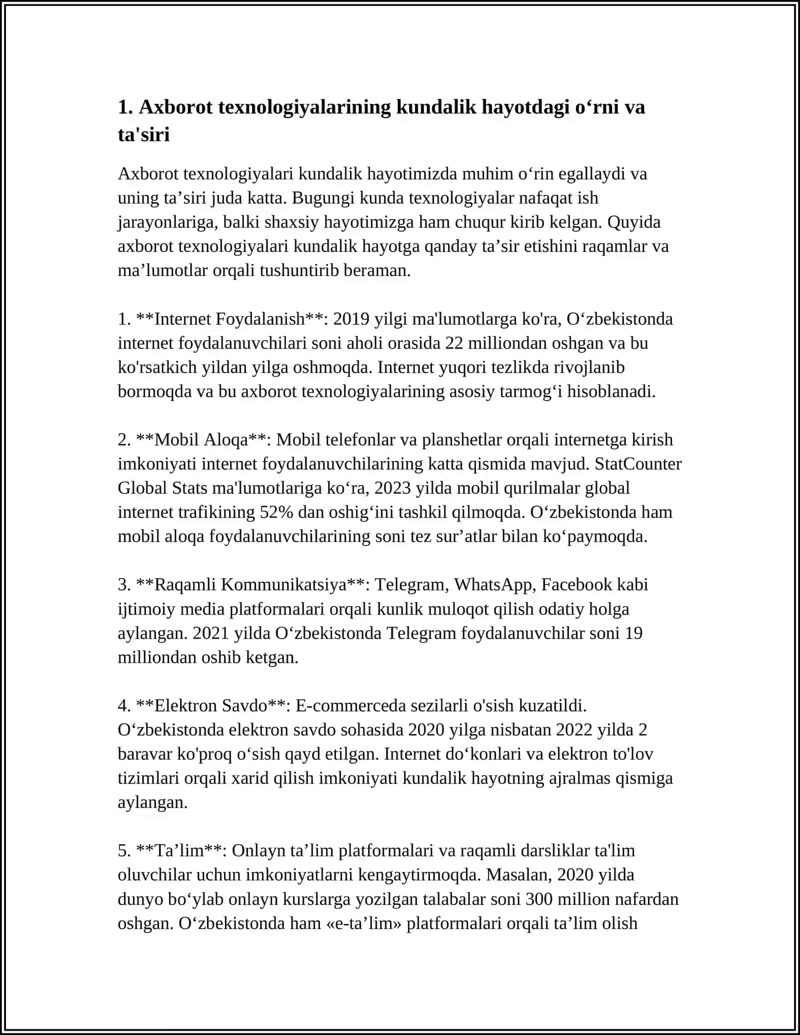 AXBOROT TEXNOLOGIYALARNING HAYOTIMIZDAGI O’RNI 3