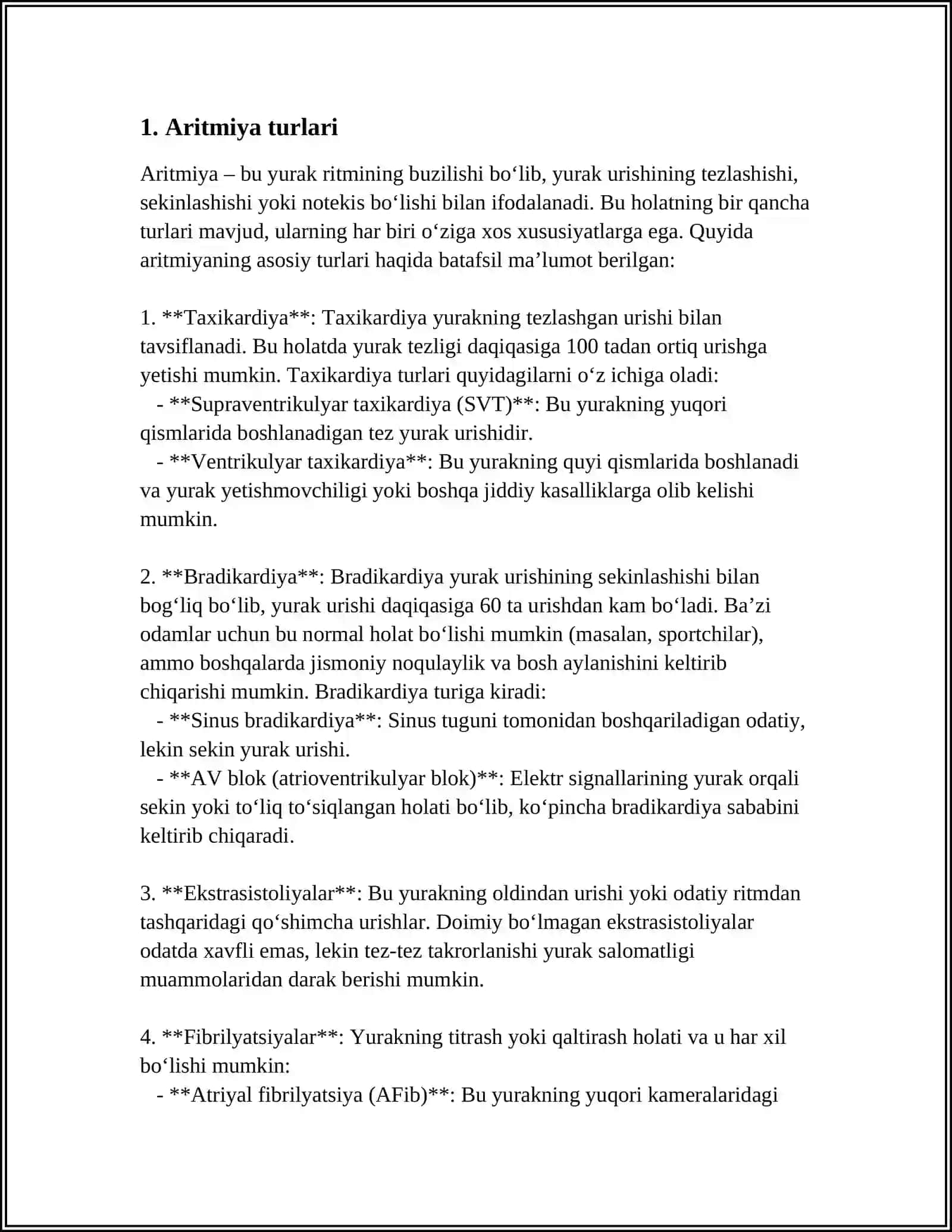 ARITMIYA VA UNING TURLARI 3