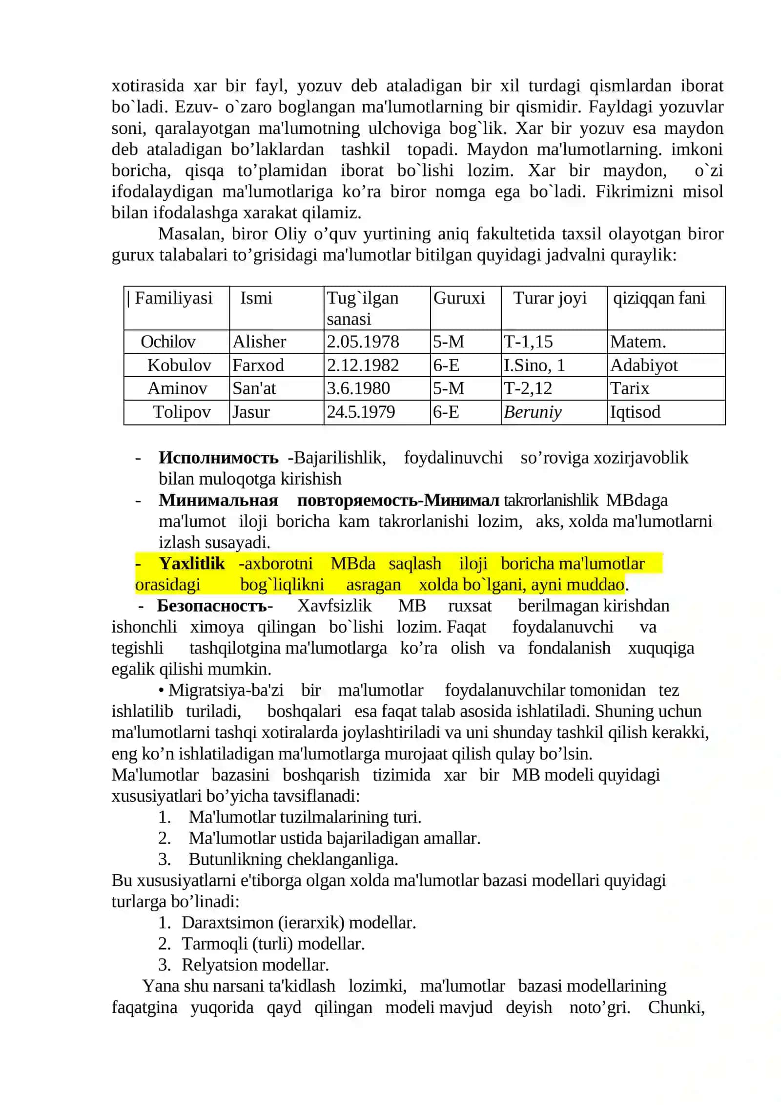 Ma'lumotlar bazasini boshqarish tizimlari 3