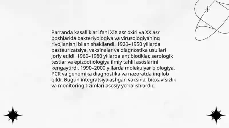 Parranda baliq va asalari kasalliklarni fanining tarixi 3