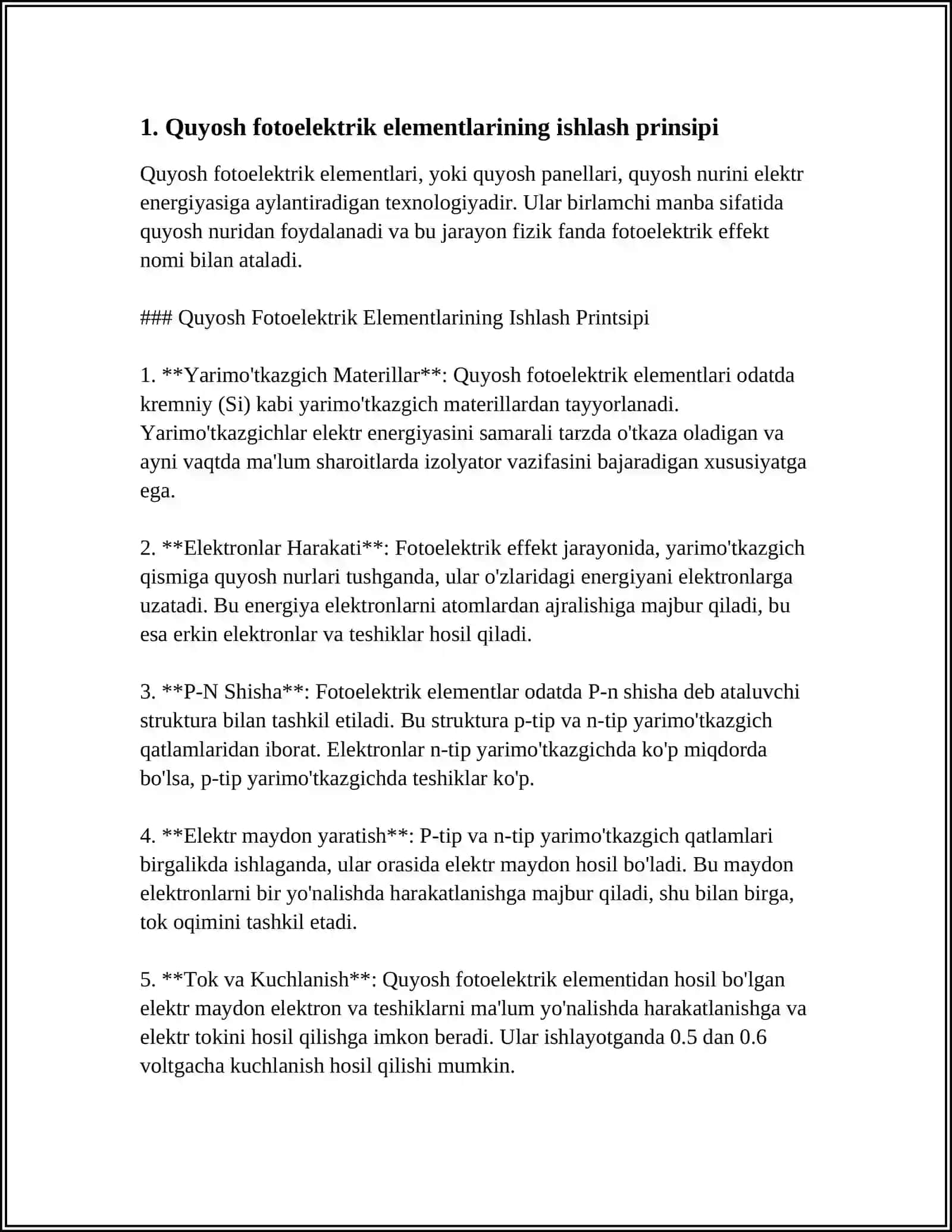 QUYOSH FOTOELEKTRIK ELEMENTLARI VA MODULLARI 3