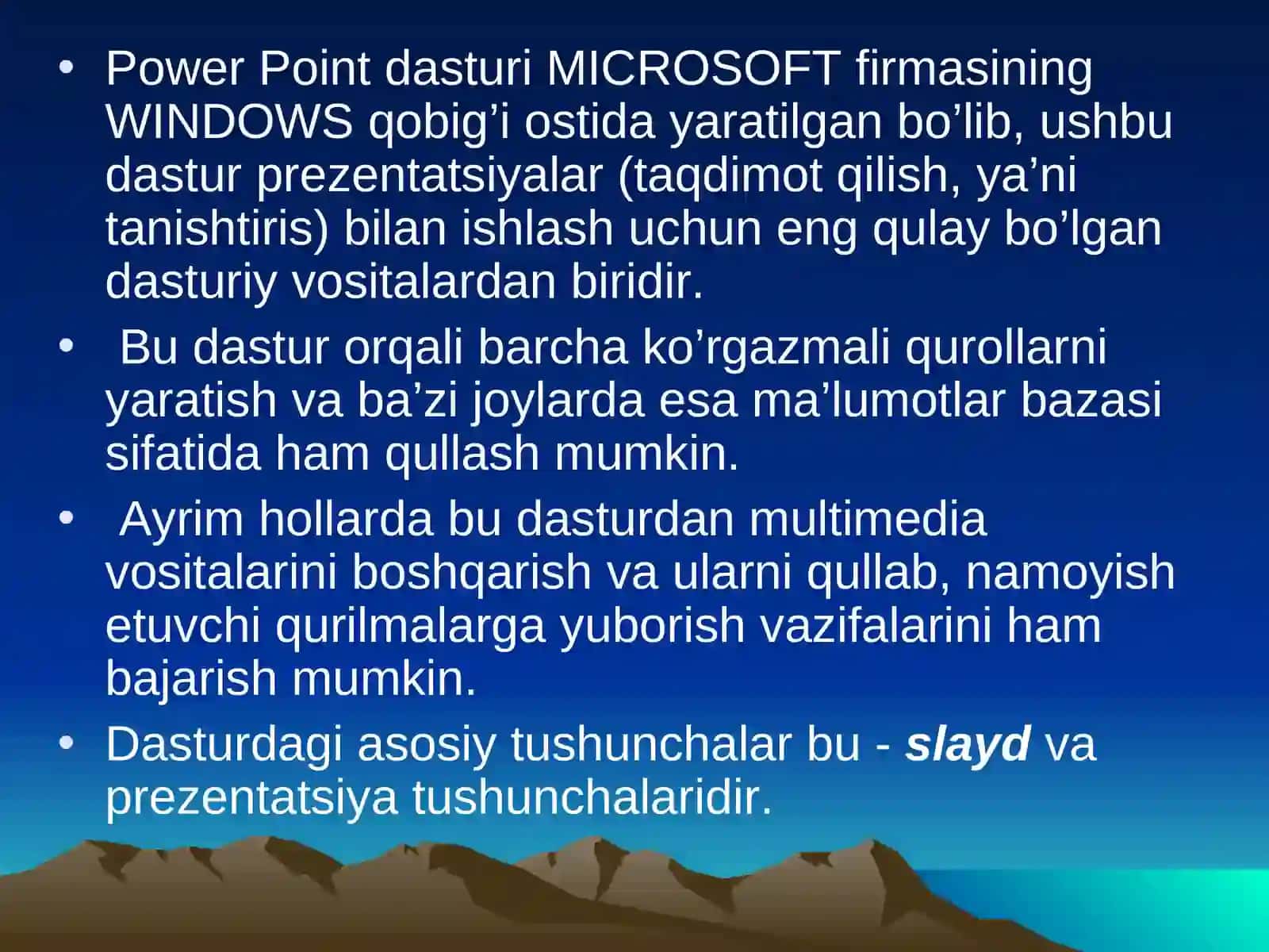 PОWER PОINTDASTURIHAQIDA UMUMIY MA’LUMОTLAR 3