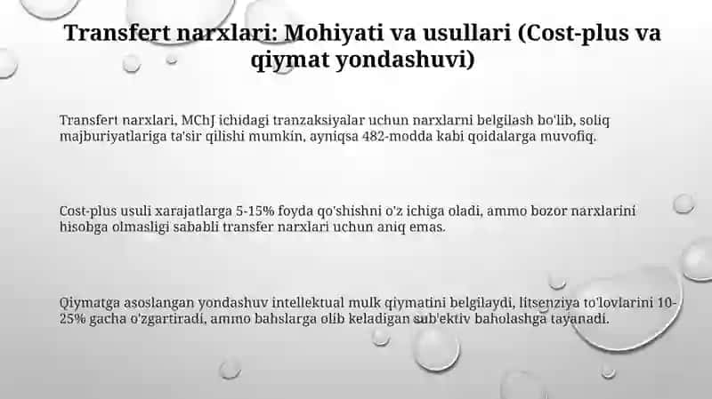 Transfert narxlari va qiymat yondashuvining tahlili 3