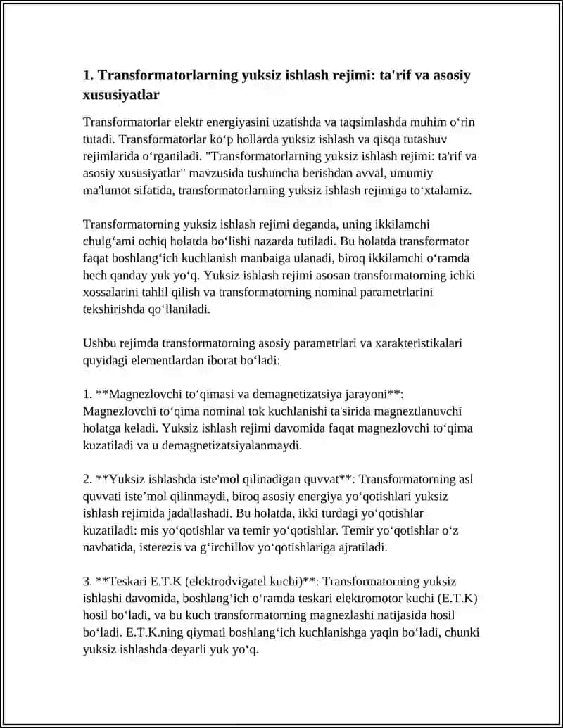 TRANSFORMATORLARNING YUKSIZ ISHLASH VA QISQA TUTASHUV REJIMI 3