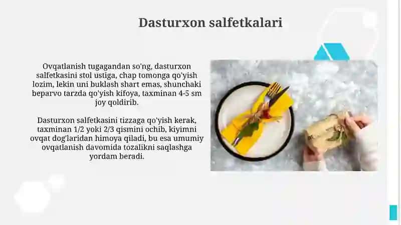 Dasturxon tuzish asoslari 3