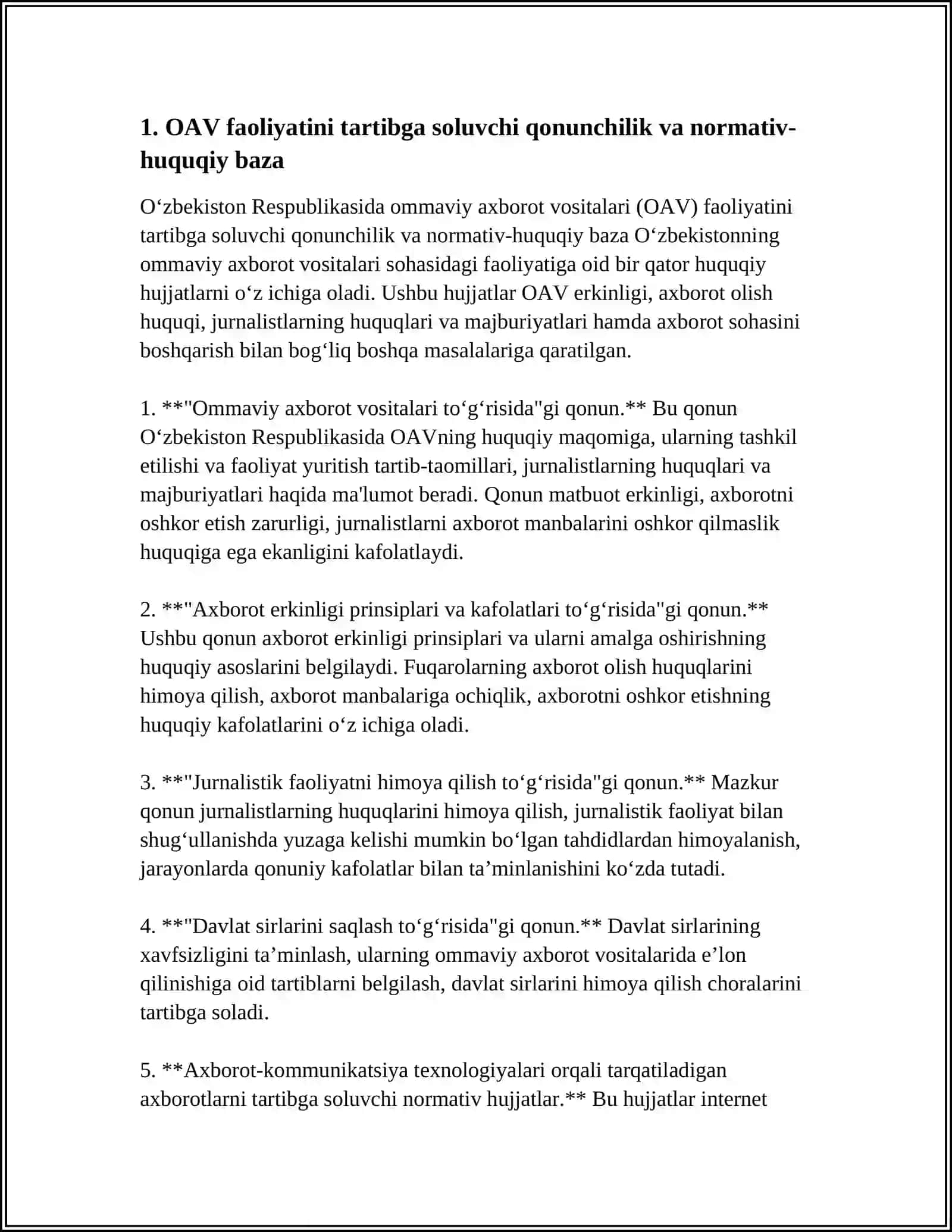 OʻZBEKISTON RESPUBLIKASIDA OMMAVIY AXBOROT VOSITALARINING FAOLIYATI 3