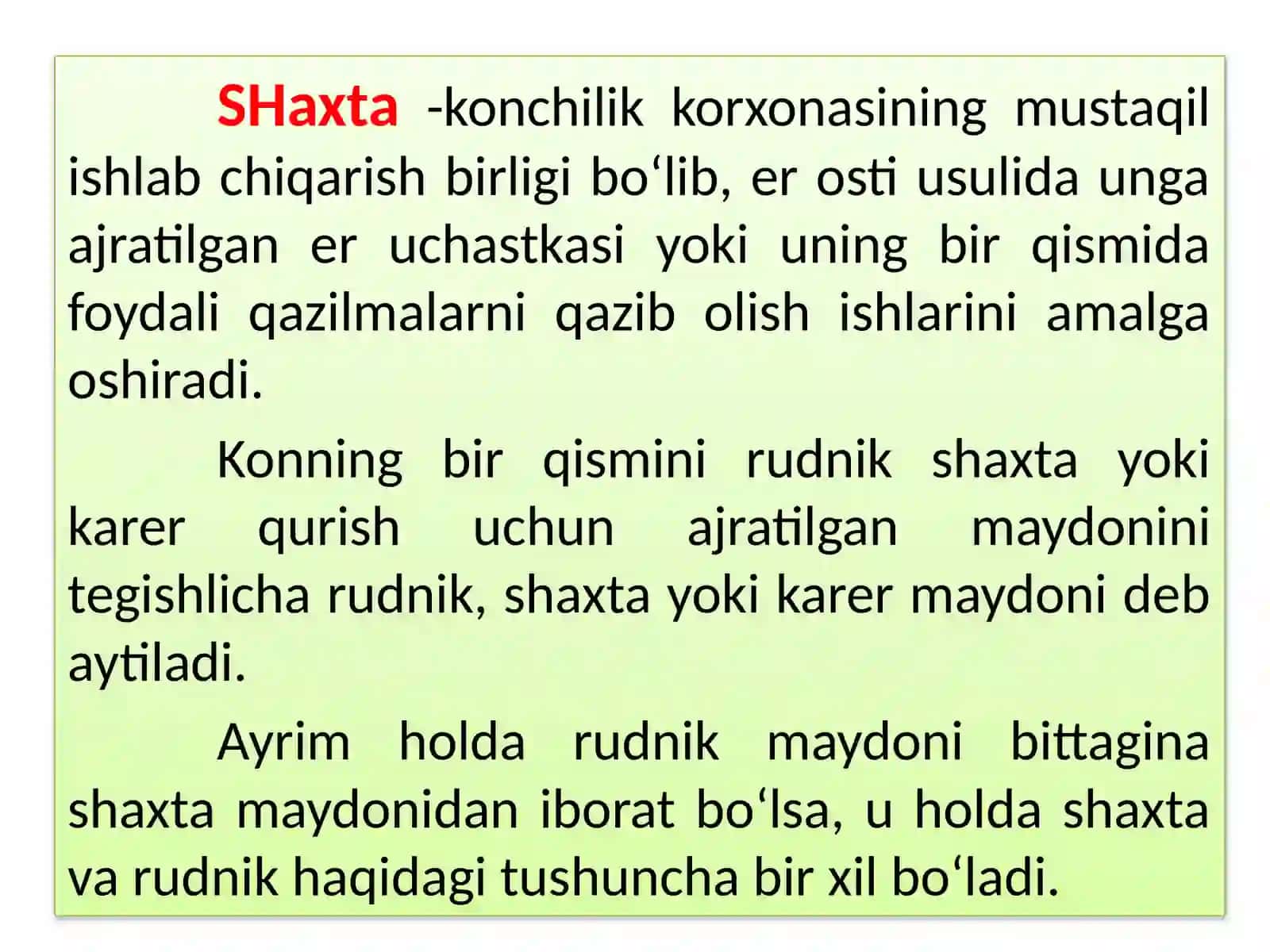 Konchilik korxonasi, rudnik, shaxta, shaxta maydoni,qavatlar 3