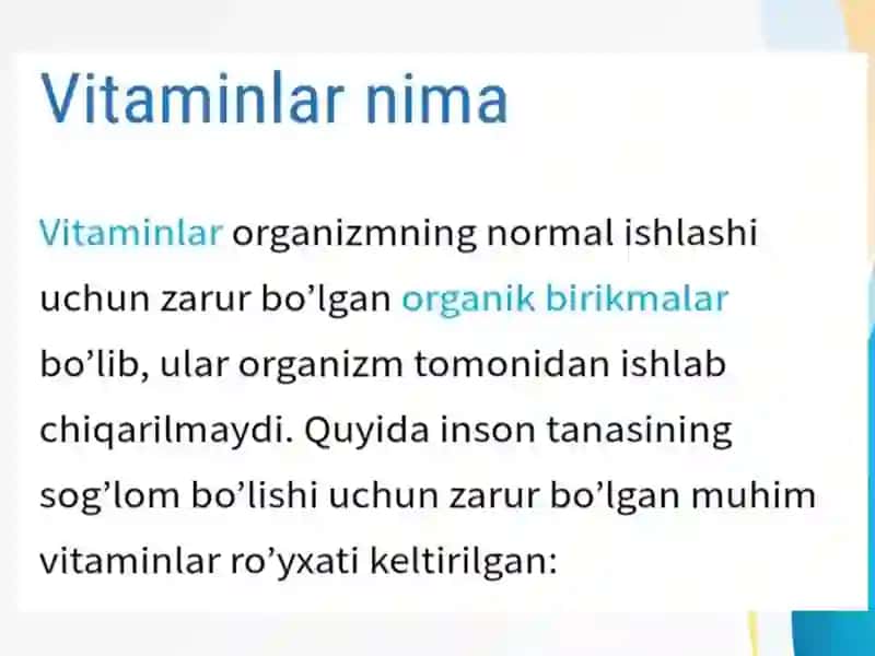 Vitaminlar.Osteoparozni davolash vositalari 3