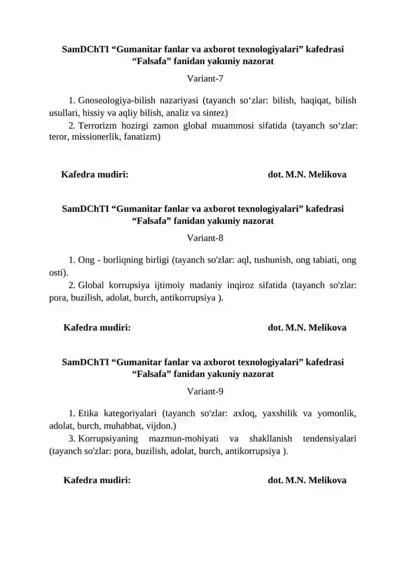 Falsafa Fanidan Yakuniy Nazorat 3