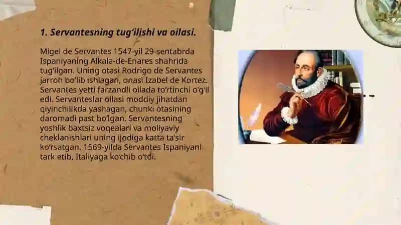 Servantes hayoti va ijodi.Don Ki Xot asari haqida. 3