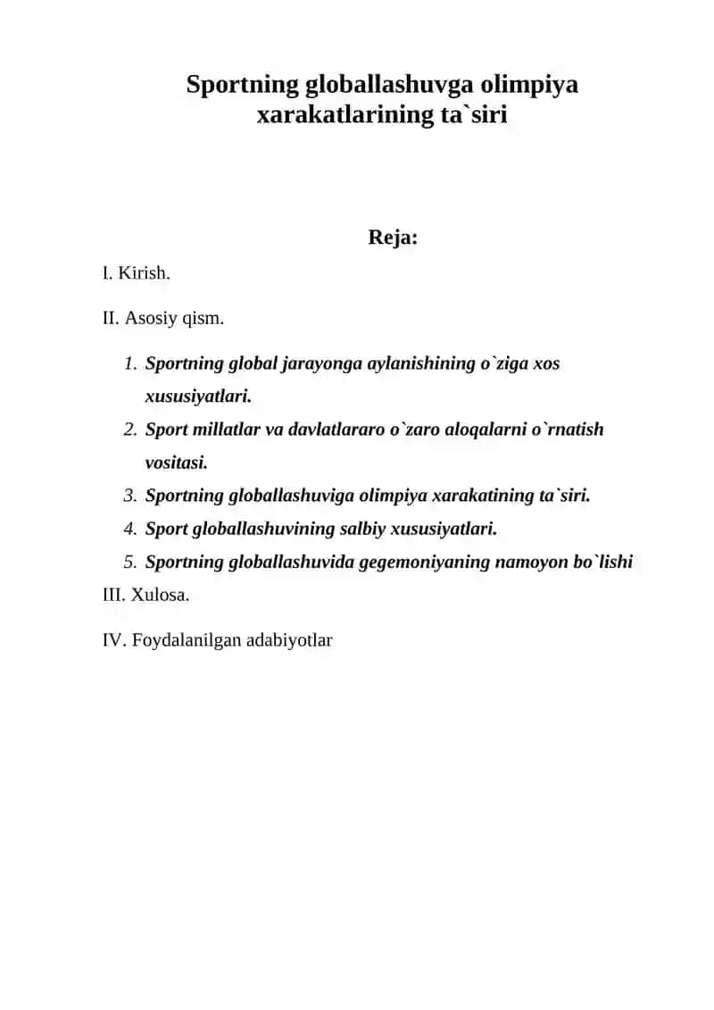 Sportning globallashuvga olimpiya xarakatlarining ta`siri 3