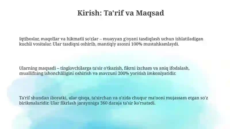 Iqtiboslar, Maqollar va Hikmatli So'zlar 3
