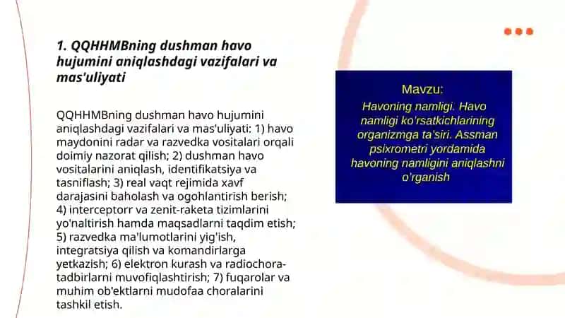 Dushman havo hujumi vositalarini aniqlashda QQHHMB 3