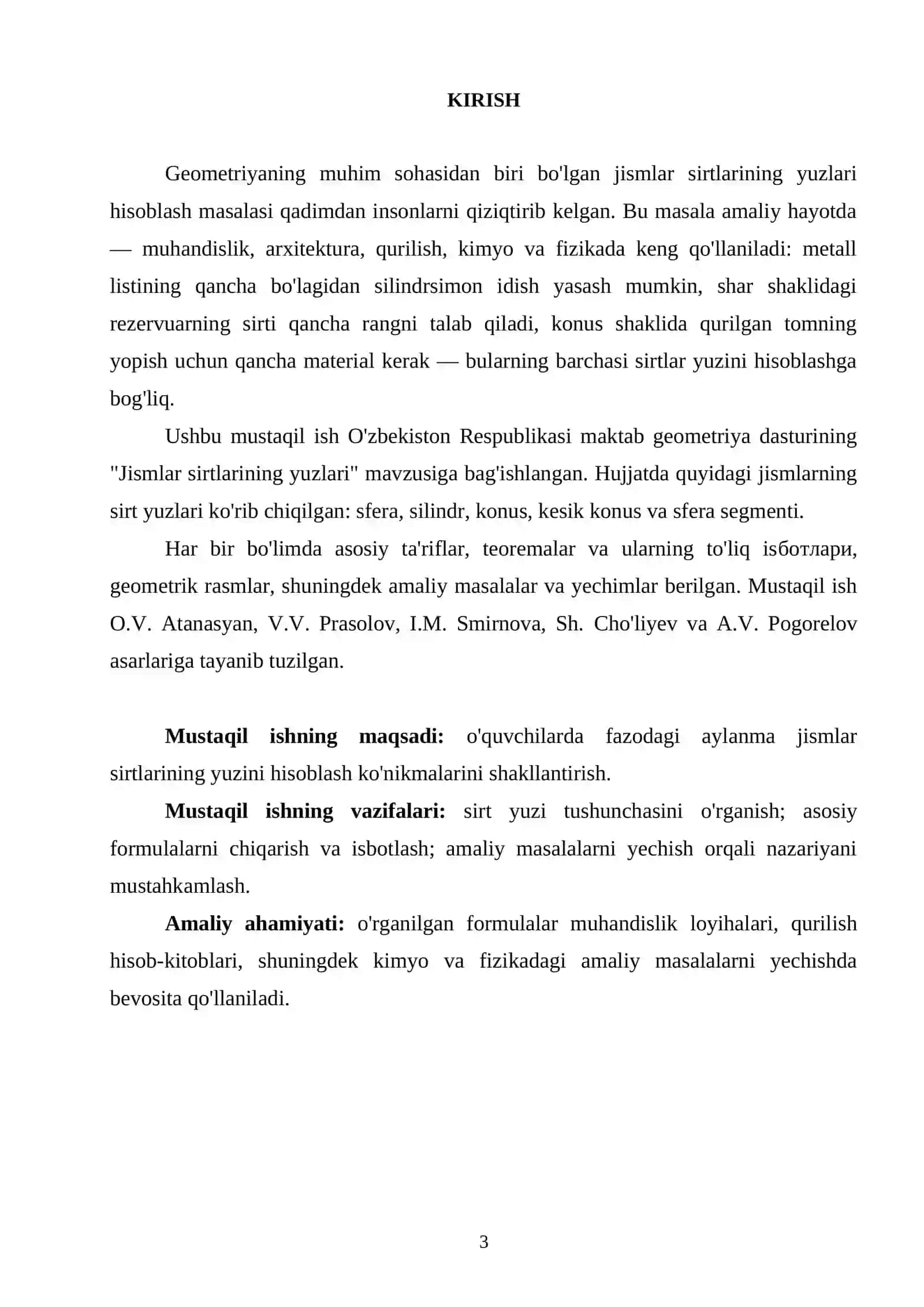 "Jismlar sirtlarining yuzlari" 3