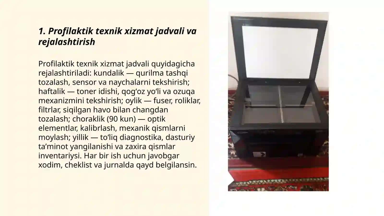 Profilaktik texnik xizmat jadvali va rejalashtirish 3