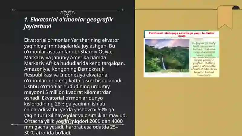 Ekvatorial oʻrmonlar tarqalgan materiklar 3