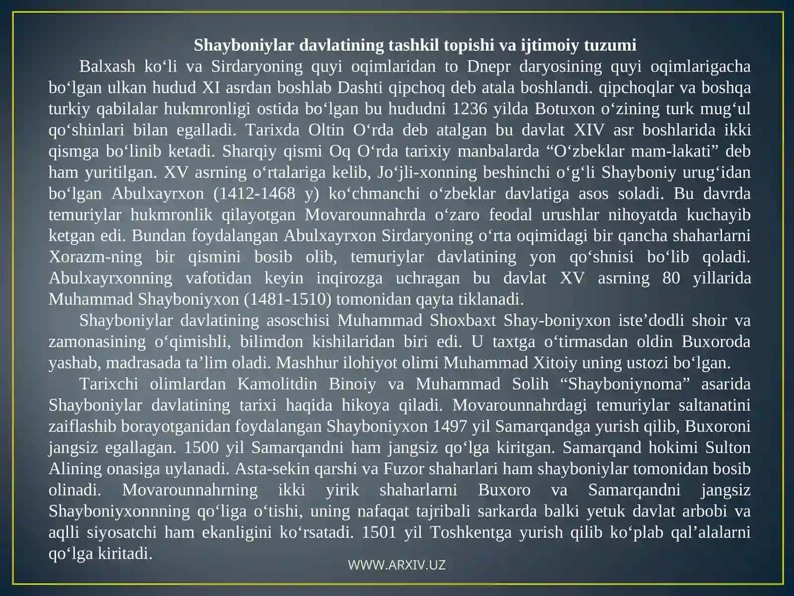 Shayboniylar davlati tuzumi 3
