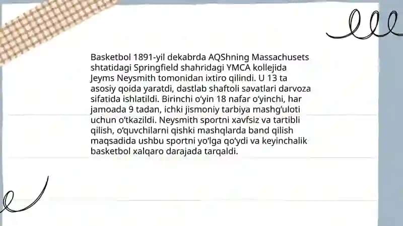 Basketbolning ixtiro etilishi va Jeyms Neysmith roli 3