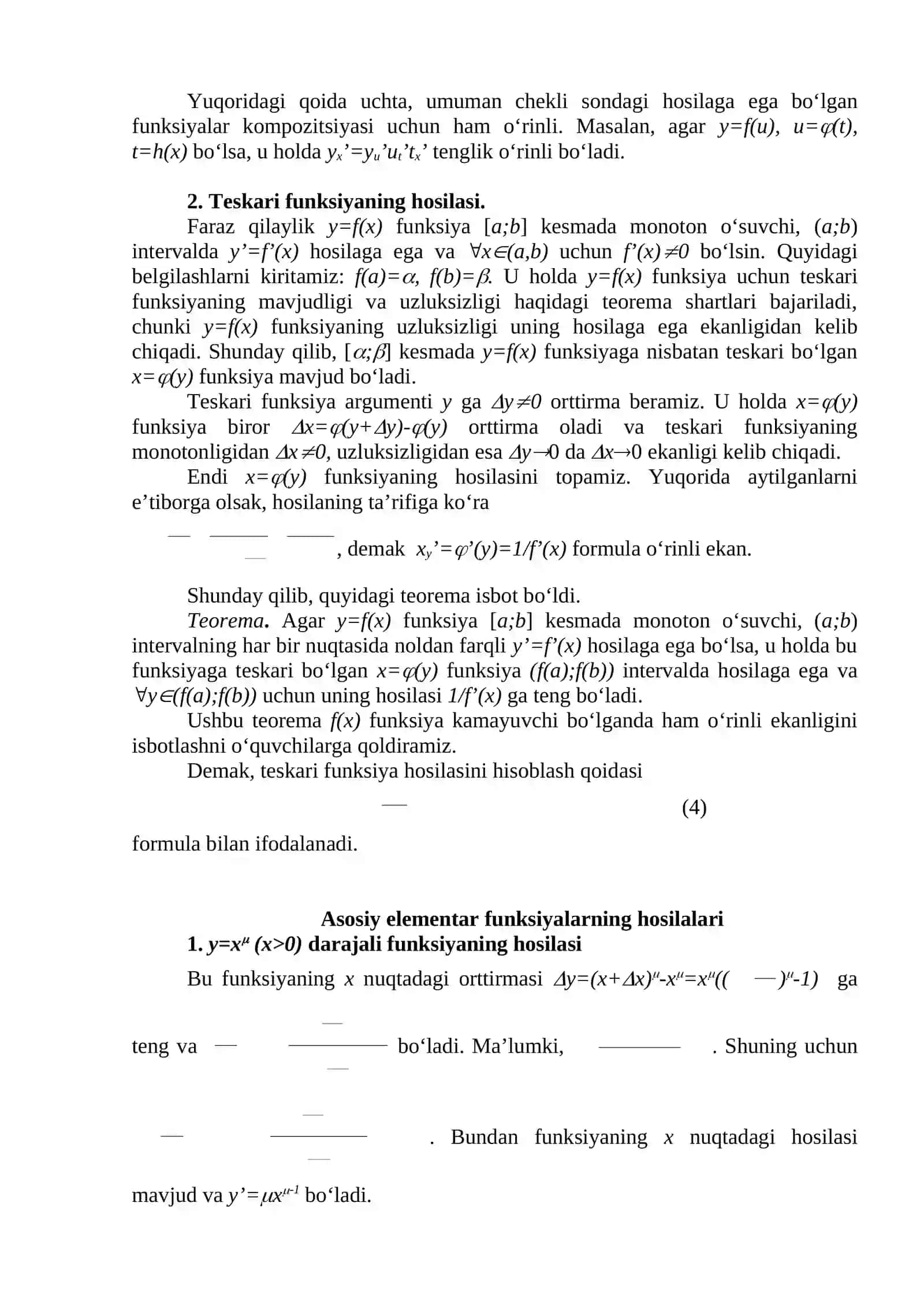 Teskari trigonometrik funksiyalarning hosilalari 3