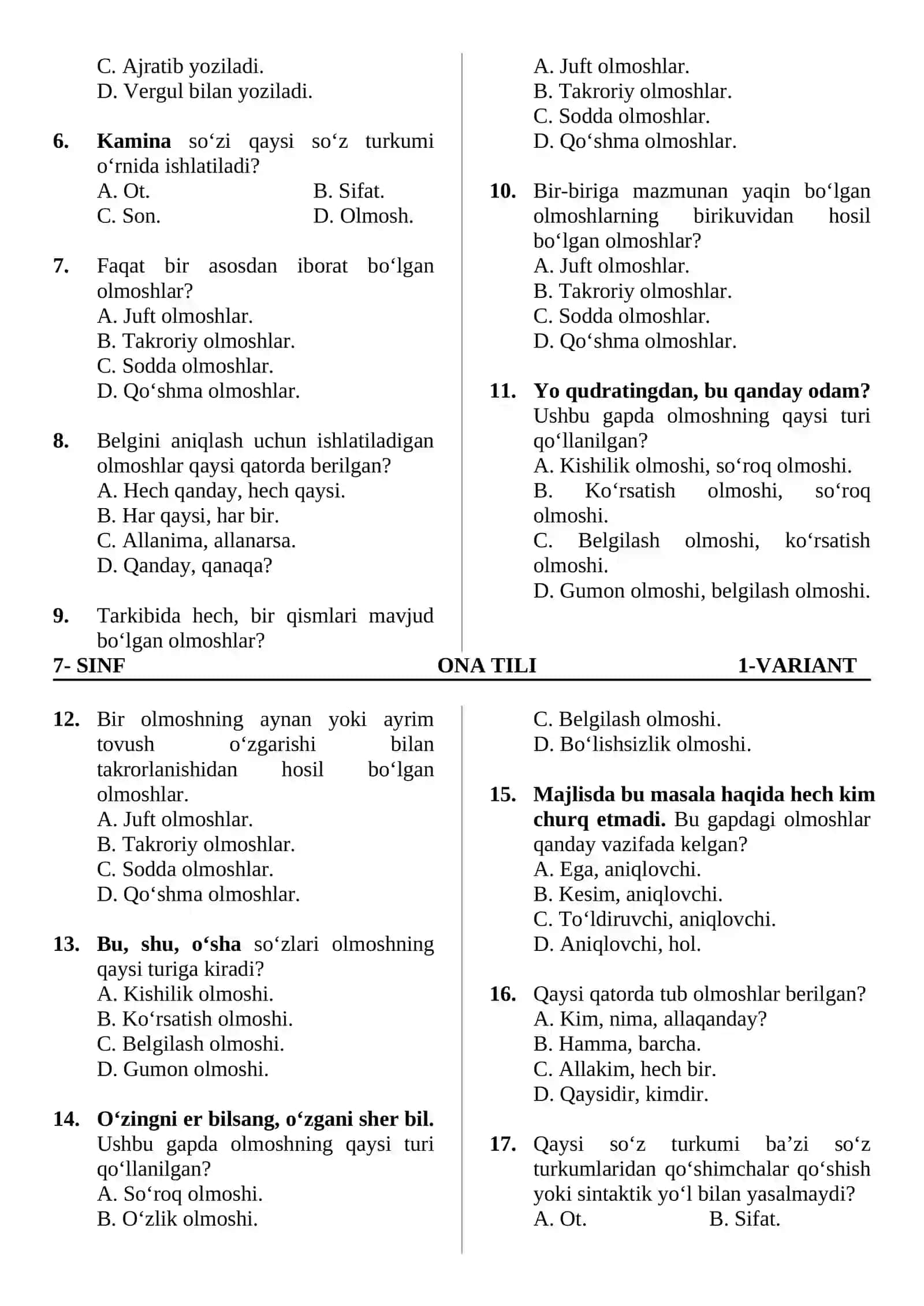 Olmosh , ravish test (ona tili) 3