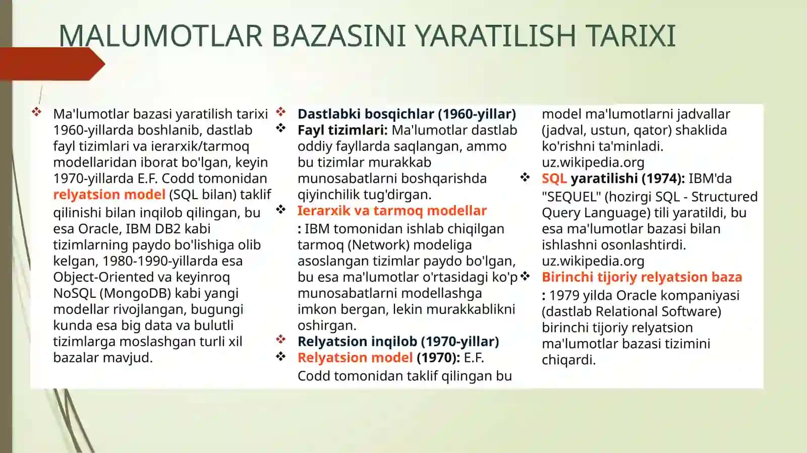 MALUMOTLAR BAZALARI BILAN ISHLASH 3
