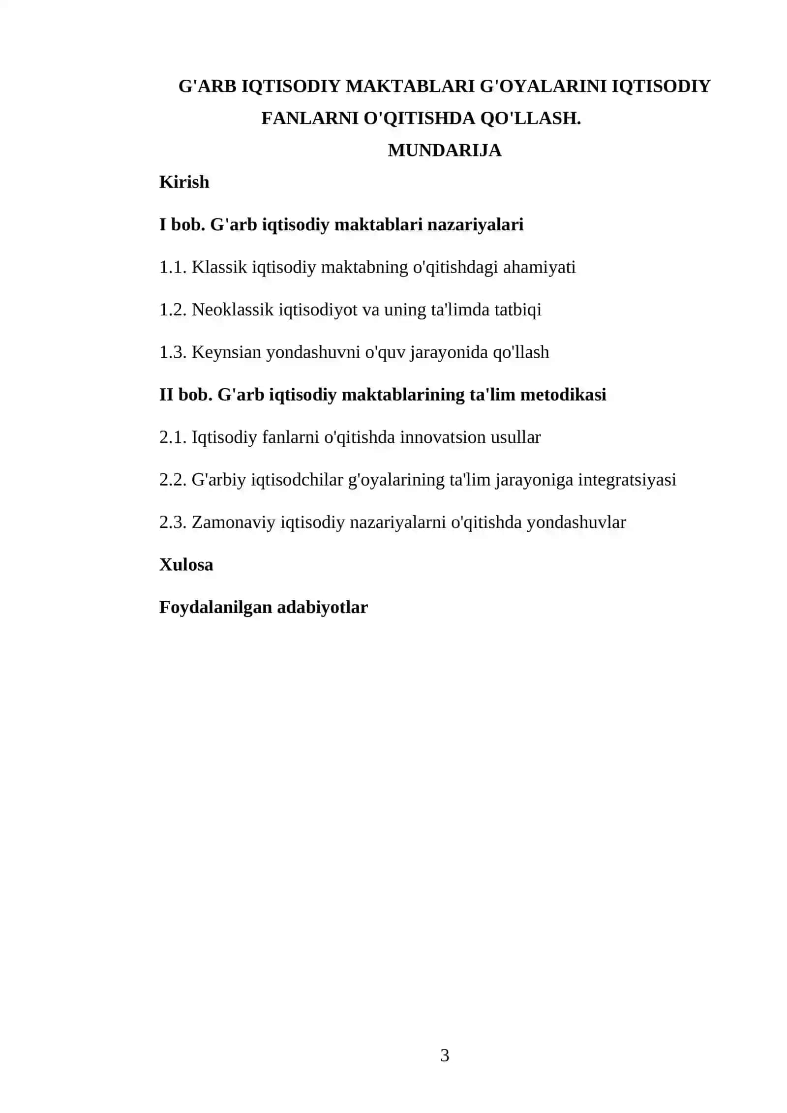 IQTISODIY BILIM ASOSLARINI O’QITISH METODIKASI FANIDAN TAYYORLAGAN KURS ISHI 3