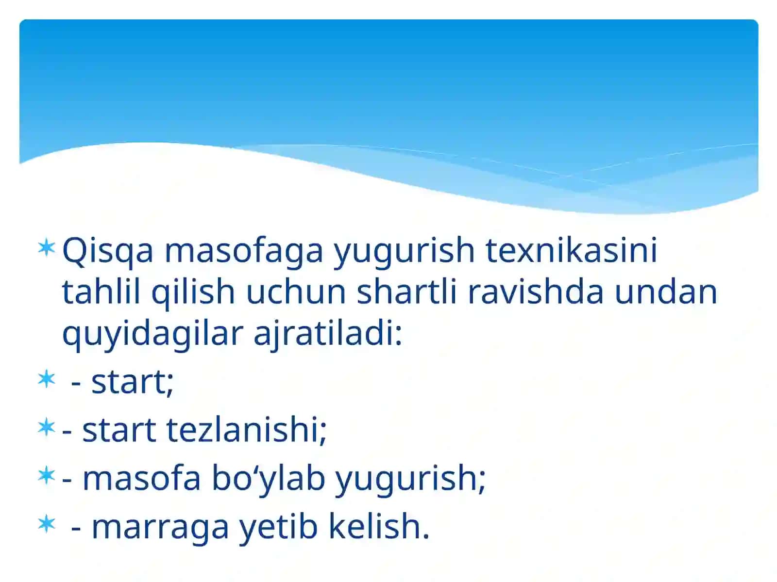 Qisqa masofaga yugirish texnikasini takomillashtirish 3