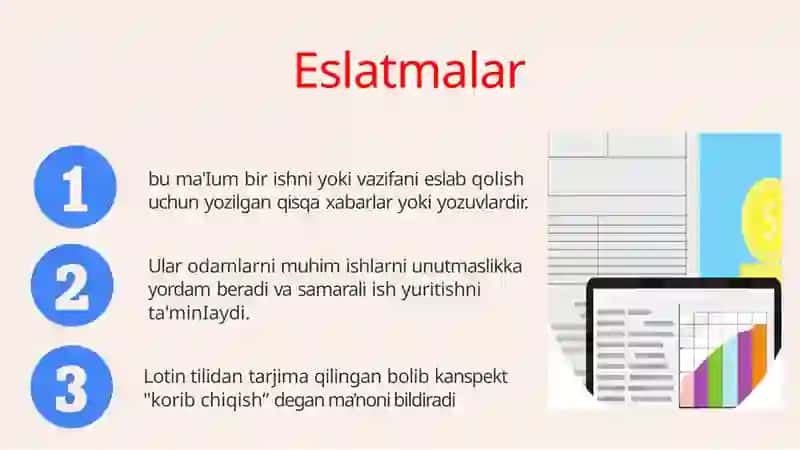 ESLATMALAR BILAN ISHLASH (NOTE- TAKING) VA FOYDALI JIHATLARI 3