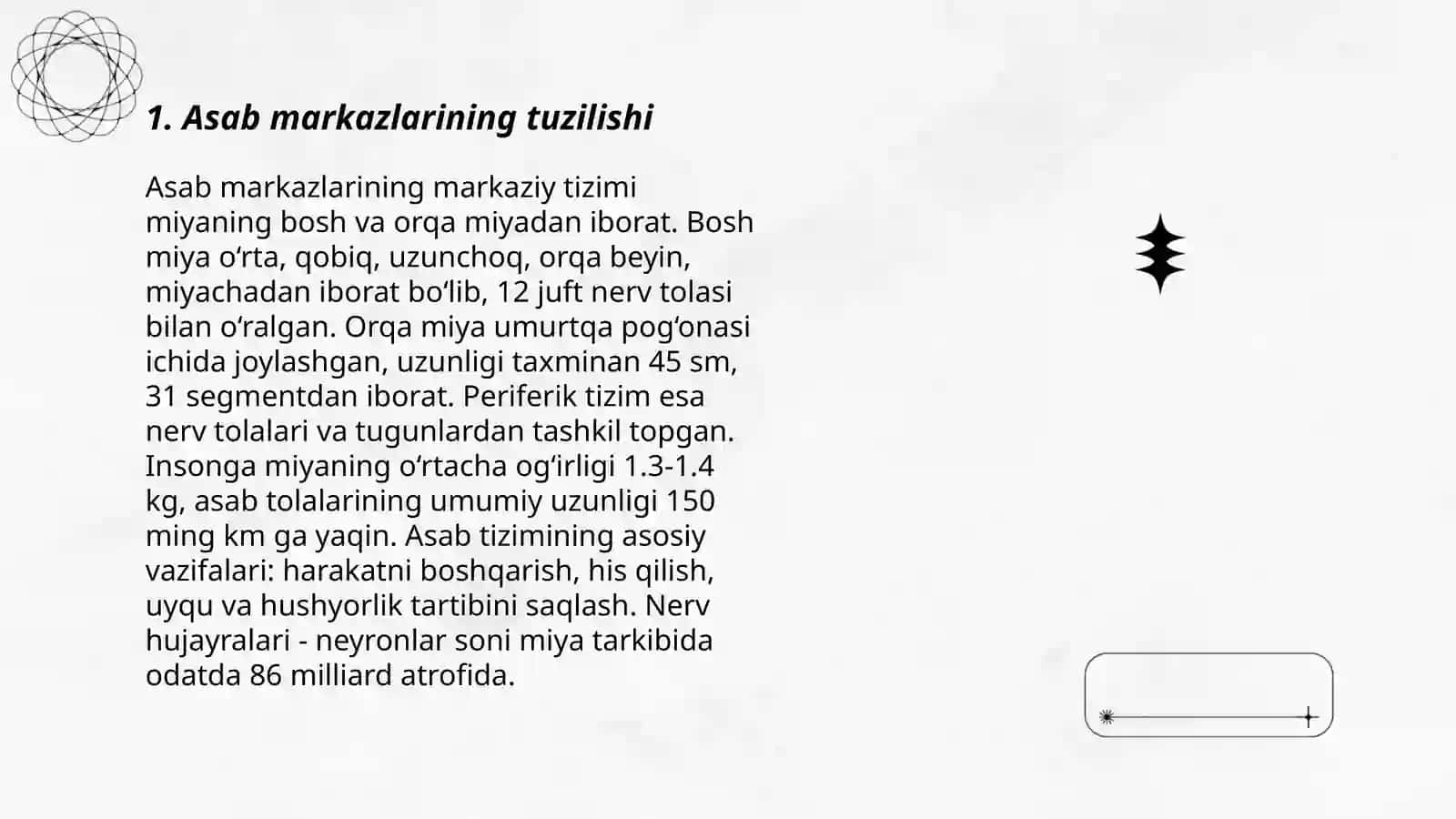 Asab markazlarining oʻziga xosligi 3